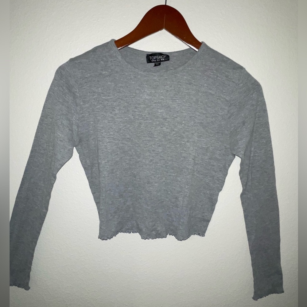 Topshop Gray Long Sleeve Crop Top